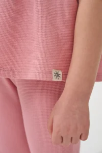 Minipodyum Girl's Summer Waffle Double Set with Gathered Sleeves and Legs - Image 6