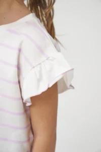 Minipodyum Girl's Striped T-Shirt and Shorts Summer Waffle Double Set - Image 4