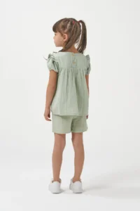 Minipodyum Girl's Watermelon Sleeve Summer Muslin Double Set with Shorts - Image 2
