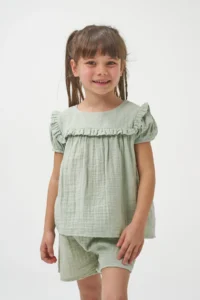 Minipodyum Girl's Watermelon Sleeve Summer Muslin Double Set with Shorts - Image 3