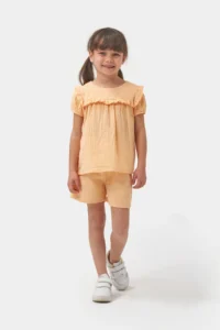Minipodyum Girl's Watermelon Sleeve Summer Muslin Double Set with Shorts