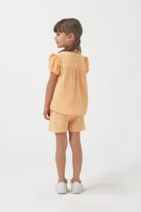 Minipodyum Girl's Watermelon Sleeve Summer Muslin Double Set with Shorts - Image 2