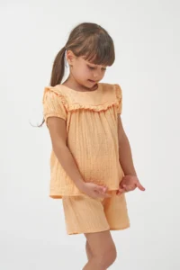 Minipodyum Girl's Watermelon Sleeve Summer Muslin Double Set with Shorts - Image 3