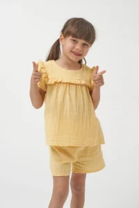 Minipodyum Girl's Watermelon Sleeve Summer Muslin Double Set with Shorts - Image 3