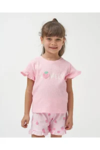 Minipodyum Girl's Knitted Muslin Summer Double Set with Embroidery Detailed Shorts - Image 2