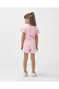 Minipodyum Girl's Knitted Muslin Summer Double Set with Embroidery Detailed Shorts - Image 3