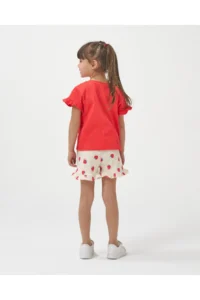 Minipodyum Girl's Knitted Muslin Summer Double Set with Embroidery Detailed Shorts - Image 3