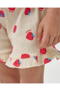 Minipodyum Girl's Knitted Muslin Summer Double Set with Embroidery Detailed Shorts - Image 5
