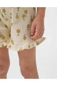 Minipodyum Girl's Front Tie T-shirt Summer Double Set with Knitted Muslin Shorts - Image 5