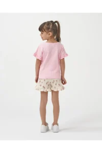 Minipodyum Girl's Ruffle Detailed T-shirt and Shorts Knitted Muslin Summer Double Set - Image 3
