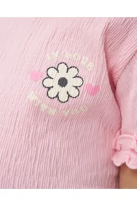 Minipodyum Girl's Ruffle Detailed T-shirt and Shorts Knitted Muslin Summer Double Set - Image 5