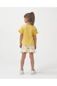 Minipodyum Girl's Ruffle Detailed T-shirt and Shorts Knitted Muslin Summer Double Set - Image 3
