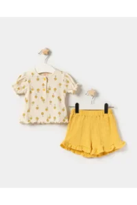 Minipodyum Baby Girl Plaid Knitting Muslin Summer Set
