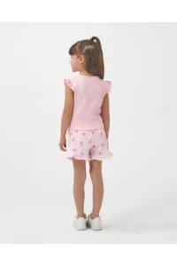Minipodyum Girl's Front Tie T-shirt with Shorts Knitted Muslin Summer Double Set - Image 2