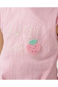 Minipodyum Girl's Front Tie T-shirt with Shorts Knitted Muslin Summer Double Set - Image 4