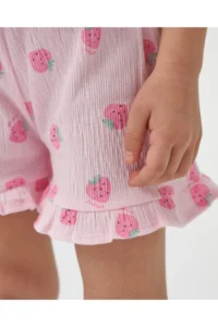Minipodyum Girl's Front Tie T-shirt with Shorts Knitted Muslin Summer Double Set - Image 5