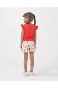 Minipodyum Girl's Front Tie T-shirt with Shorts Knitted Muslin Summer Double Set - Image 2