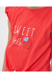 Minipodyum Girl's Front Tie T-shirt with Shorts Knitted Muslin Summer Double Set - Image 5