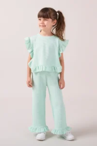 Minipodyum Girls' Frilly Waffle Summer Set