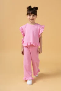 Minipodyum Girls' Frilly Waffle Summer Set