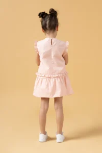 Minipodyum Girl's Summer Two-piece Suit with Balloon Skirt and Bow Detail - Image 3