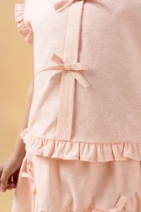 Minipodyum Girl's Summer Two-piece Suit with Balloon Skirt and Bow Detail - Image 4