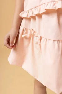 Minipodyum Girl's Summer Two-piece Suit with Balloon Skirt and Bow Detail - Image 5