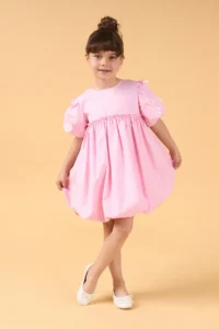 Minipodyum Girls' Summer Balloon Dress with Bow Detail