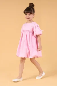 Minipodyum Girls' Summer Balloon Dress with Bow Detail - Image 2