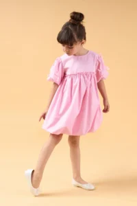 Minipodyum Girls' Summer Balloon Dress with Bow Detail - Image 3