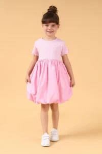 Minipodyum Girls' Bow Detailed Summer Balloon Dress-Pink - Image 2