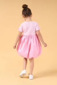 Minipodyum Girls' Bow Detailed Summer Balloon Dress-Pink - Image 3