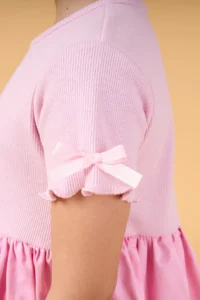Minipodyum Girls' Bow Detailed Summer Balloon Dress-Pink - Image 5