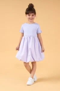 Minipodyum Girls' Bow Detailed Summer Balloon Dress-Lilac - Image 2