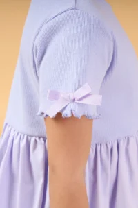 Minipodyum Girls' Bow Detailed Summer Balloon Dress-Lilac - Image 4