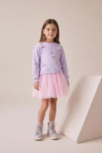 Minipodyum Cherry Detailed Tulle Girls' Dress