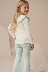 Minipodyum Big Collar Bow Printed Tights Girl's Top and Bottom Set - Image 2