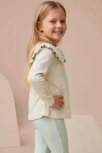 Minipodyum Big Collar Bow Printed Tights Girl's Top and Bottom Set - Image 3