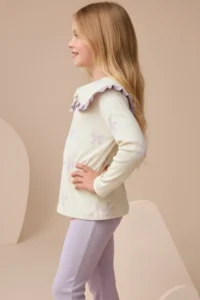Minipodyum Big Collar Bow Printed Tights Girl's Top and Bottom Set - Image 3