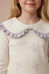 Minipodyum Big Collar Bow Printed Tights Girl's Top and Bottom Set - Image 4