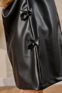 Minipodyum Girl's Dress Baby Collar Shirt Leather Look Festive Dress - Image 5