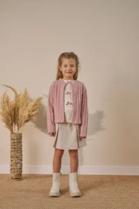 Minipodyum Bow Detailed Cardigan, Shorts and Skirt 3-Piece Festive Girl's Top and Bottom Set