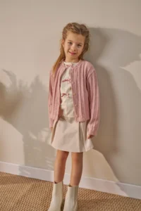 Minipodyum Bow Detailed Cardigan, Shorts and Skirt 3-Piece Festive Girl's Top and Bottom Set - Image 3