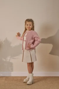 Minipodyum Bow Detailed Cardigan, Shorts and Skirt 3-Piece Festive Girl's Top and Bottom Set - Image 4