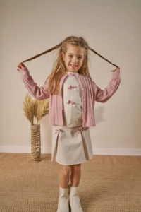 Minipodyum Bow Detailed Cardigan, Shorts and Skirt 3-Piece Festive Girl's Top and Bottom Set - Image 5