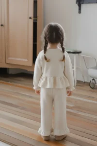 Minipodyum Festive Girl's Top and Bottom Set with Pockets and Bow Detail - Image 2