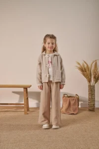 Minipodyum Bow Detailed Striped 3-Piece Eid Girls' Top and Bottom Set