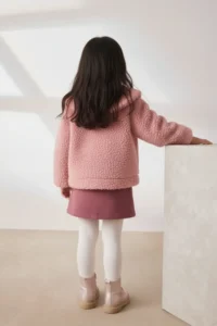 Minipodyum Baby Collar Bow Detailed Buttoned Girl's Plush Jacket - Image 2