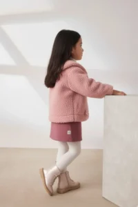 Minipodyum Baby Collar Bow Detailed Buttoned Girl's Plush Jacket - Image 3