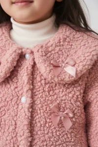 Minipodyum Baby Collar Bow Detailed Buttoned Girl's Plush Jacket - Image 4
